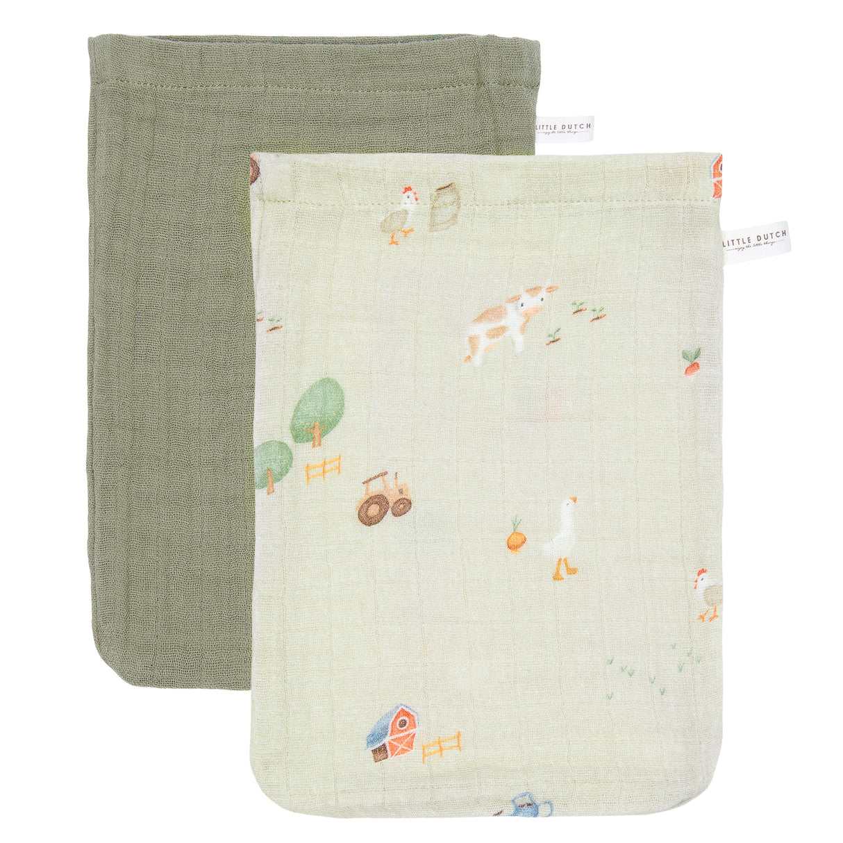 Waschhandschuhe Set muslin Little Farm / Olive