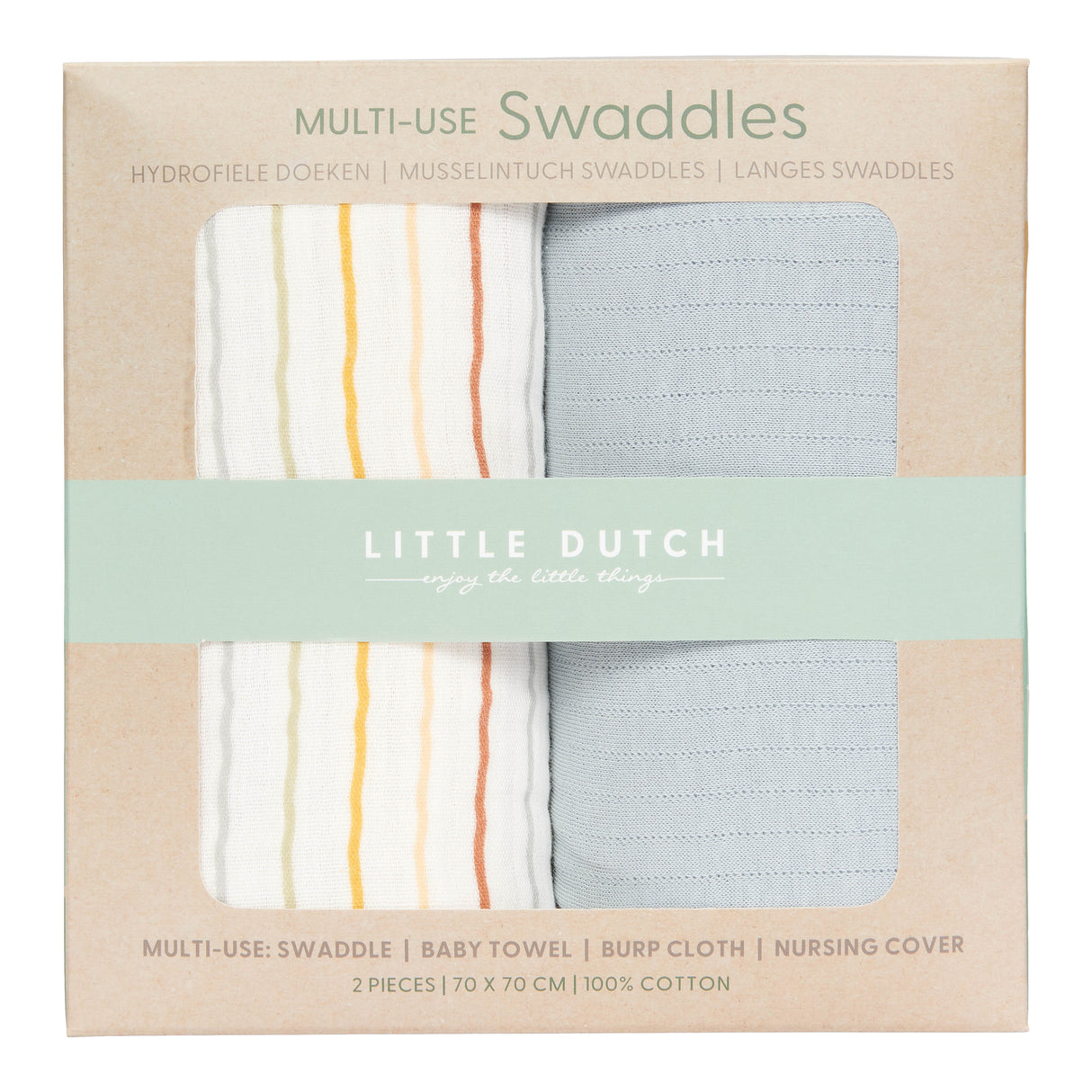 Mullwindeln 70 x 70 Vintage Sunny Stripes / Pure Soft Blue